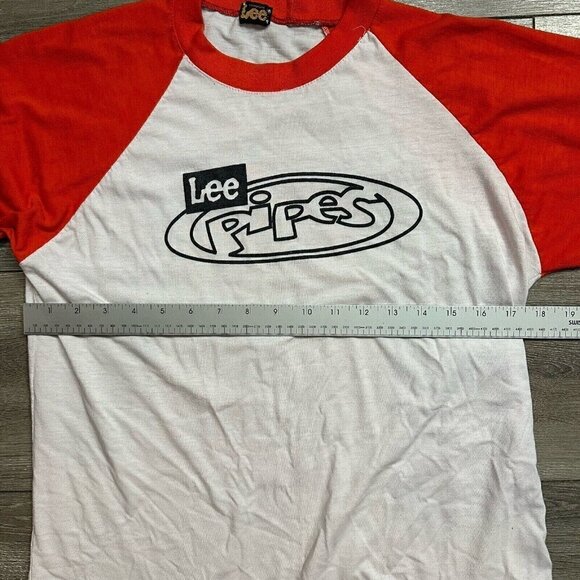 Vintage Retro Lee Pipes T-Shirt Size Small Skateboarding BMX White Orange - Picture 5 of 6
